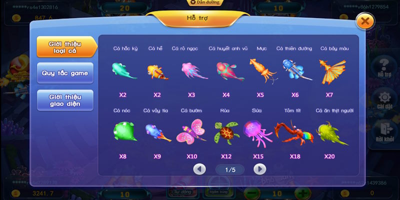 Tỷ lệ đổi điểm trong game tương ứng từng sinh vật